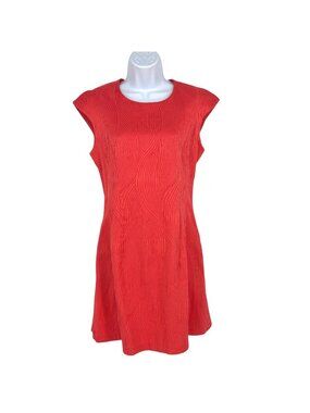 Natori Vintage Textured Cap Sleeve Salmon Pink Sheath Dress Size 4